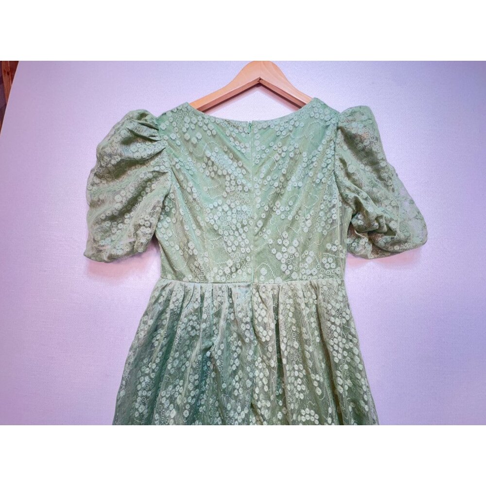 Womens Cottagecore Countryside Midi Dress Size M Green White Flower - Picture 12 of 14